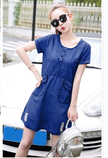 ĐẦM JEAN SUÔNG CỔ TRỤ PHỐI TÚI